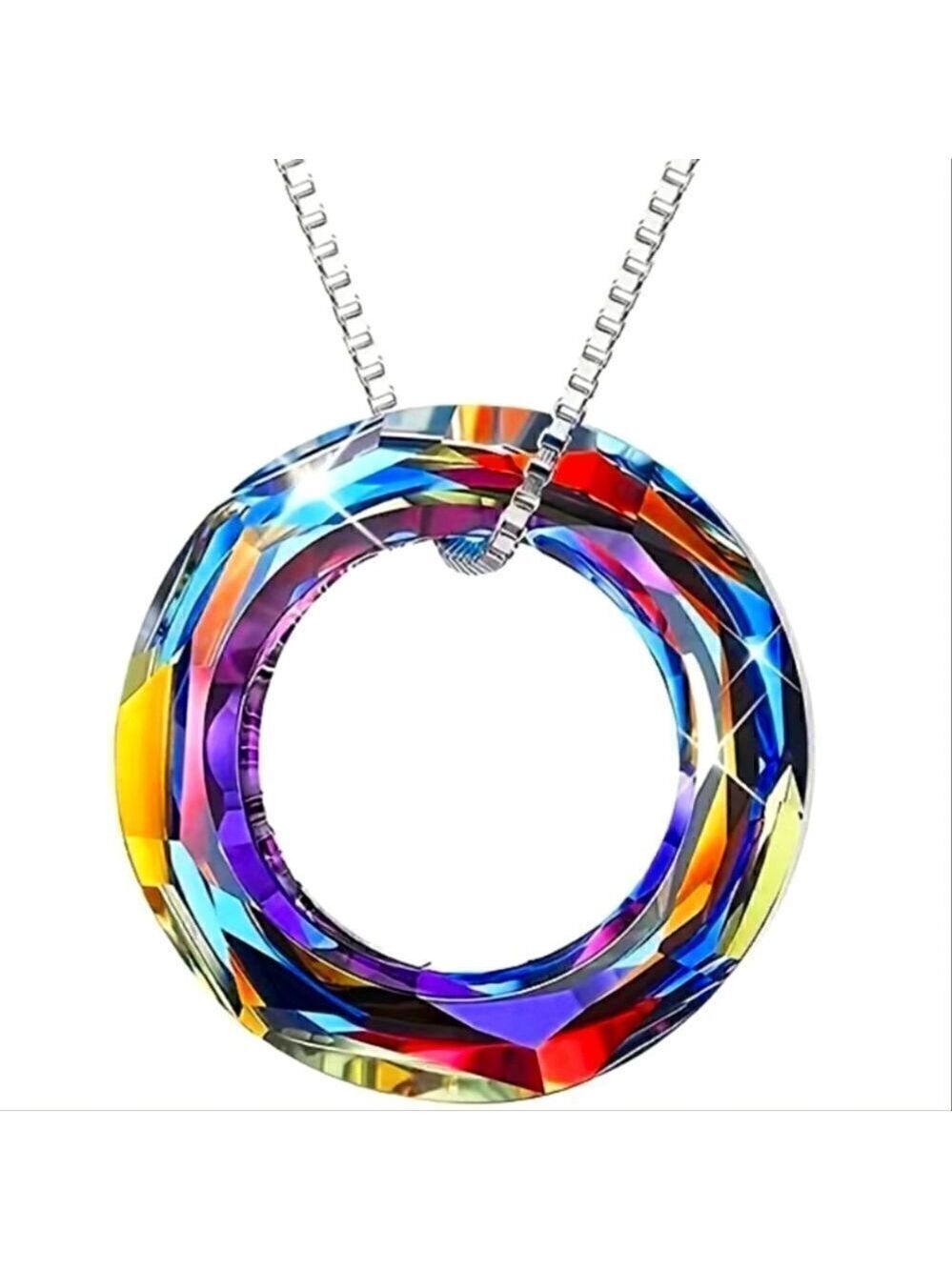 Circle Necklace with Austrian Crystal Jewelry for Women Teen Girls Birthday Gift